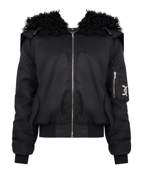 david koma SHEARLING COLLAR BOMBER JACKET BLACK/BLACK
