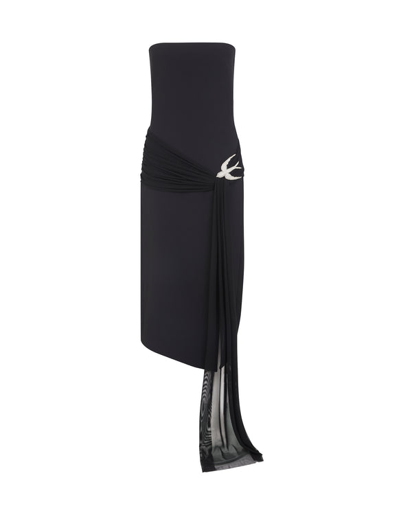 david koma SLEEVELESS MIDI DRESS WITH CRYSTAL HUMMINGBIRD BLACK/SILVER