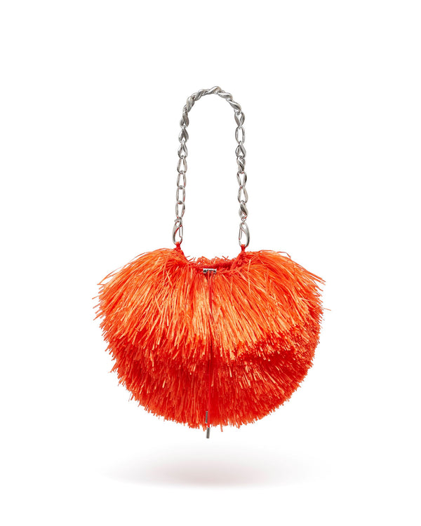 david koma SMALL RAFFIA FRINGE TRIM BAG IN ORANGE ORANGE