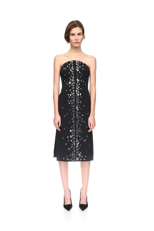 David Koma SPECKLED CRYSTAL EMBROIDERY MIDI DRESS BLACK