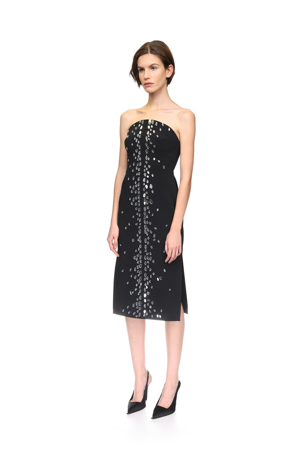 David Koma SPECKLED CRYSTAL EMBROIDERY MIDI DRESS BLACK