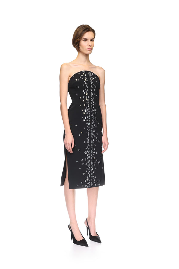 David Koma SPECKLED CRYSTAL EMBROIDERY MIDI DRESS BLACK