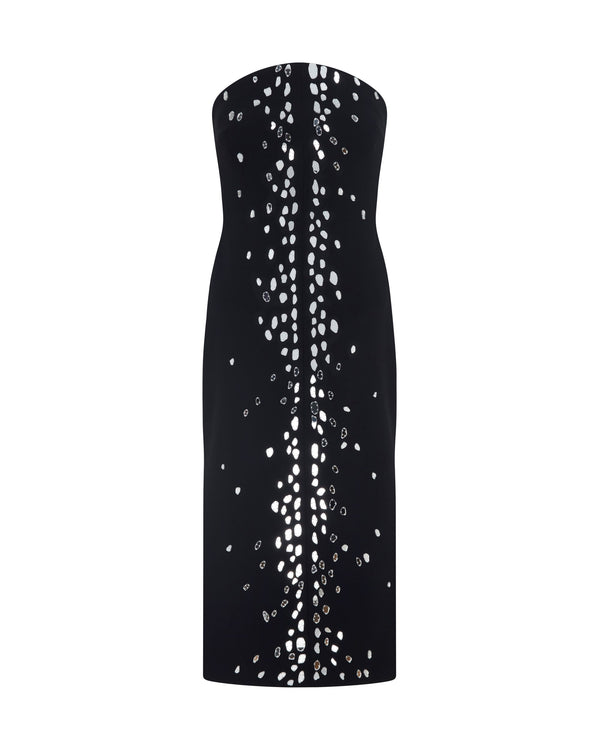 david koma SPECKLED CRYSTAL EMBROIDERY MIDI DRESS BLACK