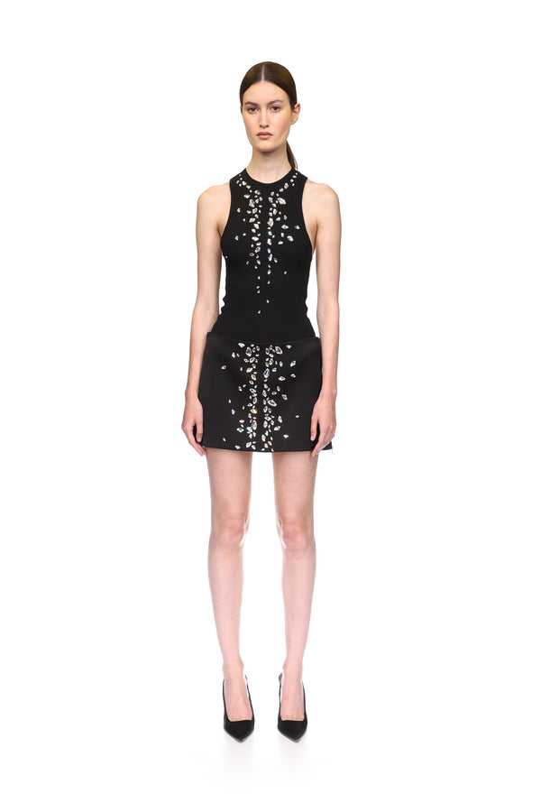 David Koma SPECKLED CRYSTAL EMBROIDERY MINI SKIRT BLACK