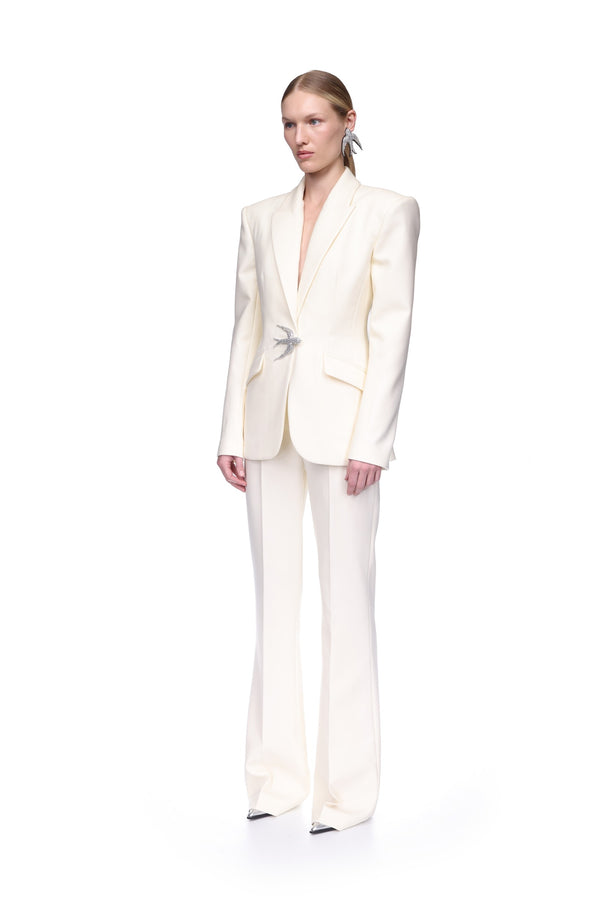 David Koma TAILORED JACKET WITH SWALLOW BIRD EMBR OFF WHITE/SILVER