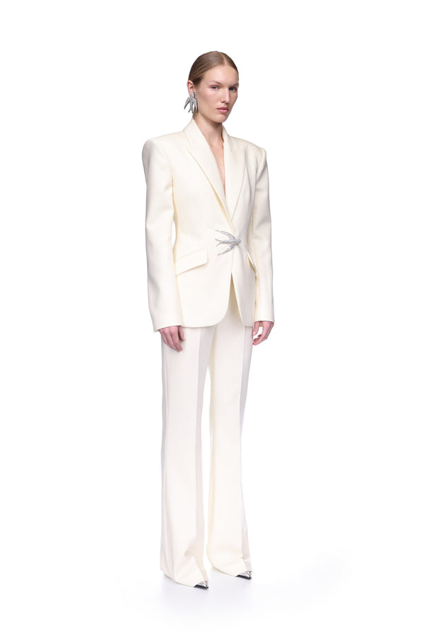David Koma TAILORED JACKET WITH SWALLOW BIRD EMBR OFF WHITE/SILVER