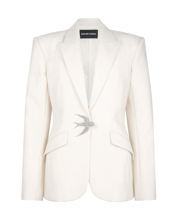 david koma TAILORED JACKET WITH SWALLOW BIRD EMBR OFF WHITE/SILVER