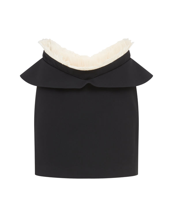 david koma TULLE RUFFLE AND FEATHER MINI SKIRT BLACK/OFF WHITE