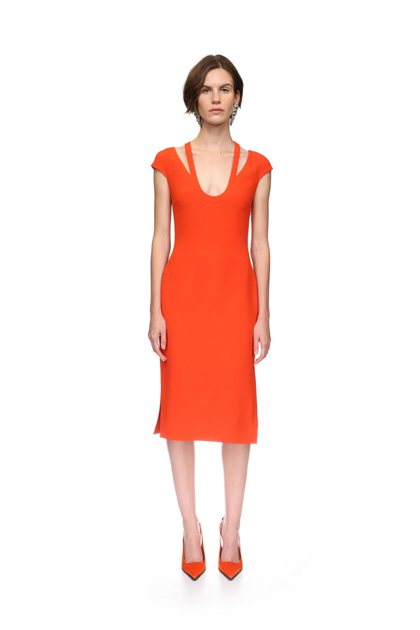 David Koma U SHAPE NECKLINE MIDI DRESS IN ORANGE ORANGE