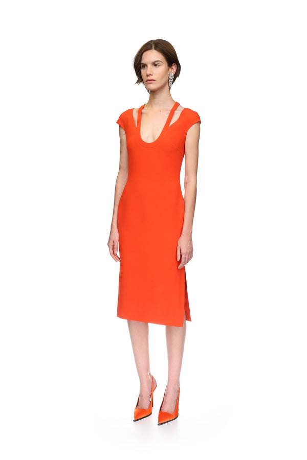 David Koma U SHAPE NECKLINE MIDI DRESS IN ORANGE ORANGE