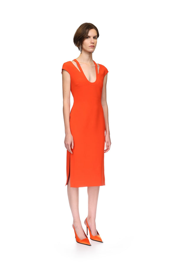 David Koma U SHAPE NECKLINE MIDI DRESS IN ORANGE ORANGE