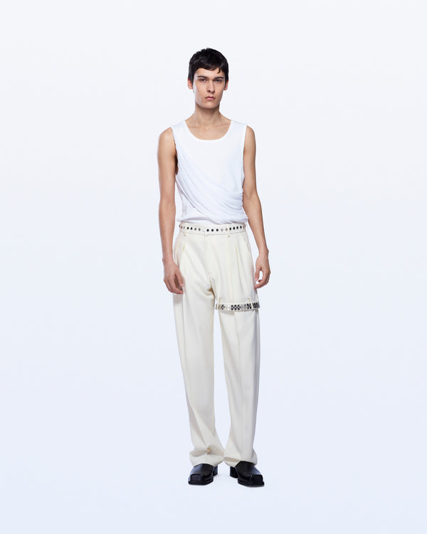 David Koma WIDE LEG BOUCLE TROUSERS WITH GARTER WHITE