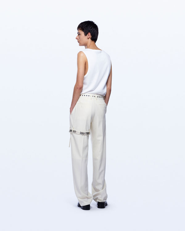 David Koma WIDE LEG BOUCLE TROUSERS WITH GARTER WHITE