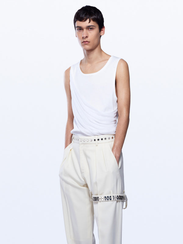 David Koma WIDE LEG BOUCLE TROUSERS WITH GARTER WHITE