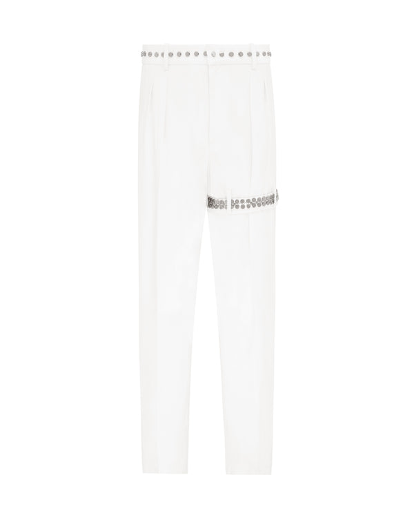 david koma WIDE LEG BOUCLE TROUSERS WITH GARTER WHITE