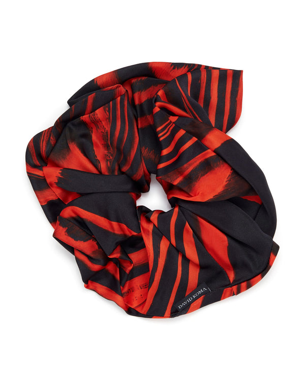 david koma ZEBRA PRINTED SATIN SCRUNCHIE IN RED RED