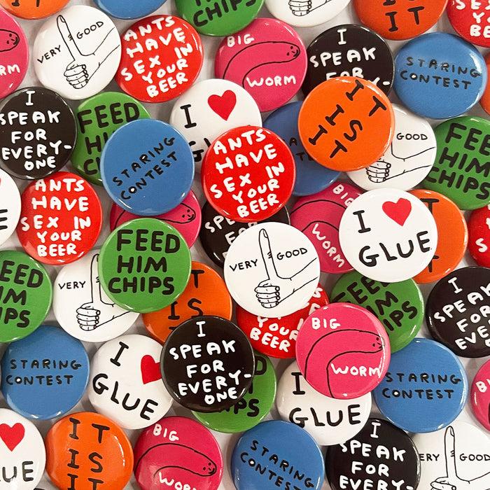 david shrigley David Shrigley Pin Badges - Collection 3