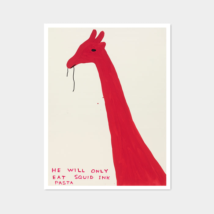 david shrigley David Shrigley Posters - He Will Only Eat Squid Ink Pasta