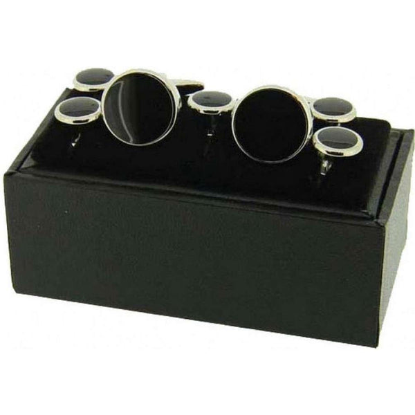 david van hagen Black Enamel Cufflinks and Five Piece Matching Stud Set