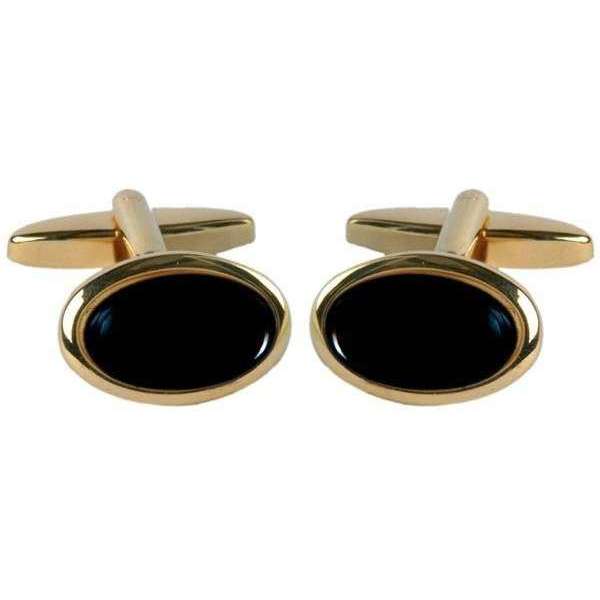 david van hagen Black Gold Plated Onyx Oval Cufflinks