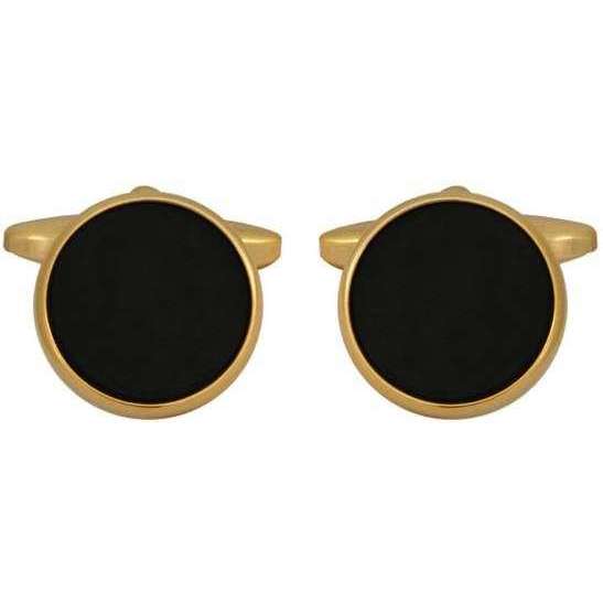 david van hagen Black Gold Plated Onyx Round Cufflinks