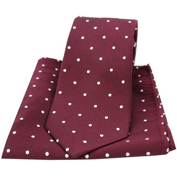david van hagen Burgundy Small Dot Tie and Pocket Square Set