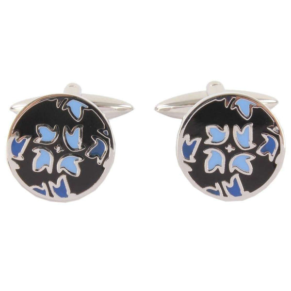 david van hagen Black Round Floral Cufflinks