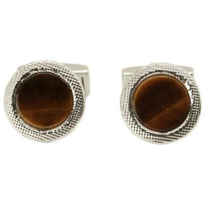 david van hagen Brown Tiger Eye Round Cufflinks