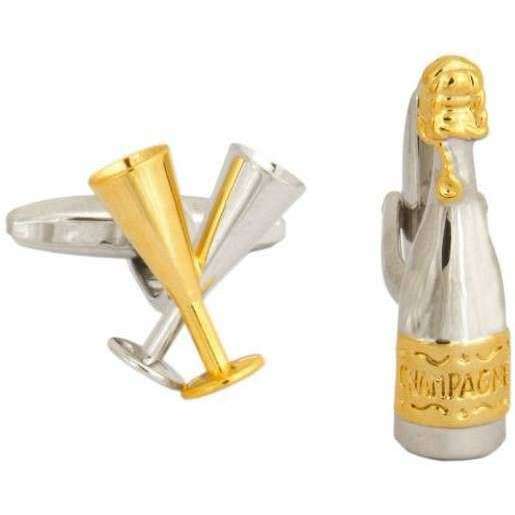 david van hagen Gold Champagne Bottle and Glasses Cufflinks