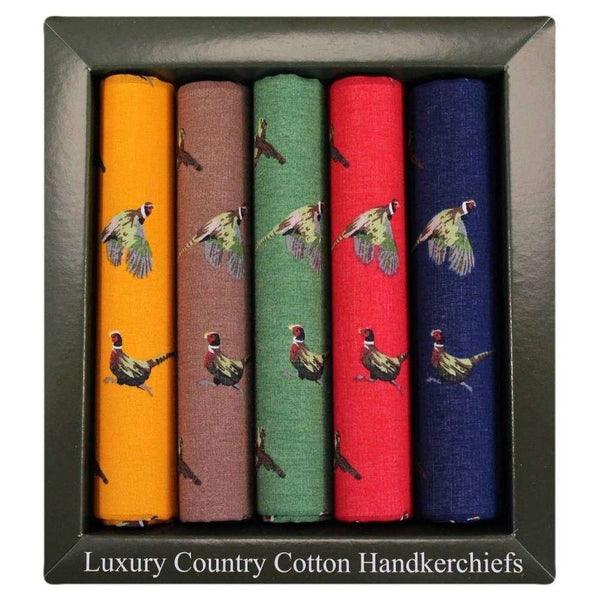 david van hagen Multi-colour Five Pack Pheasant Patterned Cotton Handkerchief