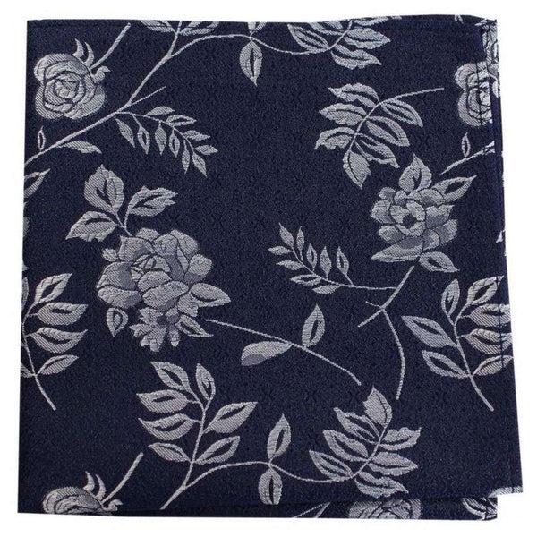 david van hagen Navy Flower and Leaf Luxury Silk Pocket Square