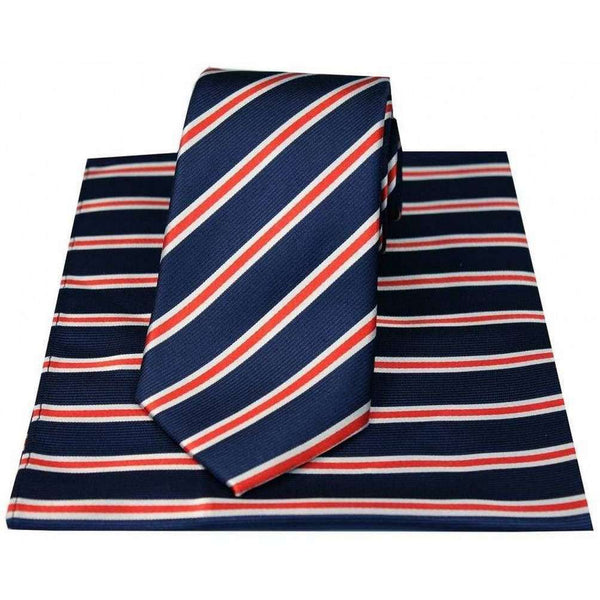 david van hagen Navy Striped Silk Tie and Hanky Set