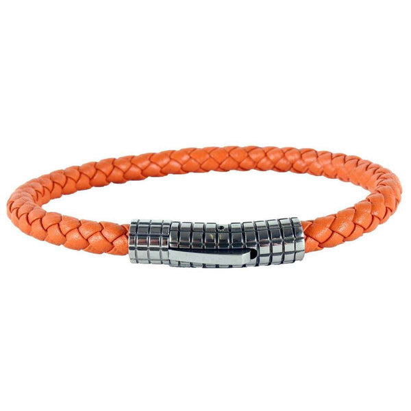 david van hagen Orange Braided Leather Clasp Bracelet
