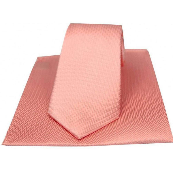 david van hagen Pink Herringbone Silk Tie and Pocket Square Set