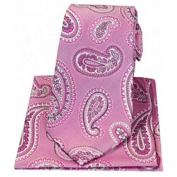 david van hagen Pink Matching Paisley Silk Tie and Hanky Set