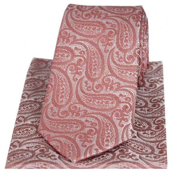 david van hagen Pink Tonal Paisley Silk Tie and Pocket Square Set