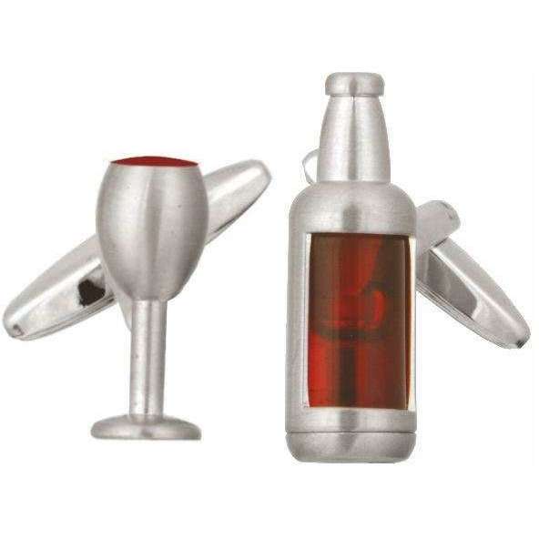 david van hagen Silver Red Wine Bottle and Glass Cufflinks