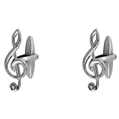 david van hagen Silver Treble Clef Musical Note Crystal Cufflinks