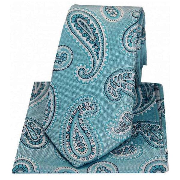 david van hagen Turquoise Matching Paisley Silk Tie and Hanky Set