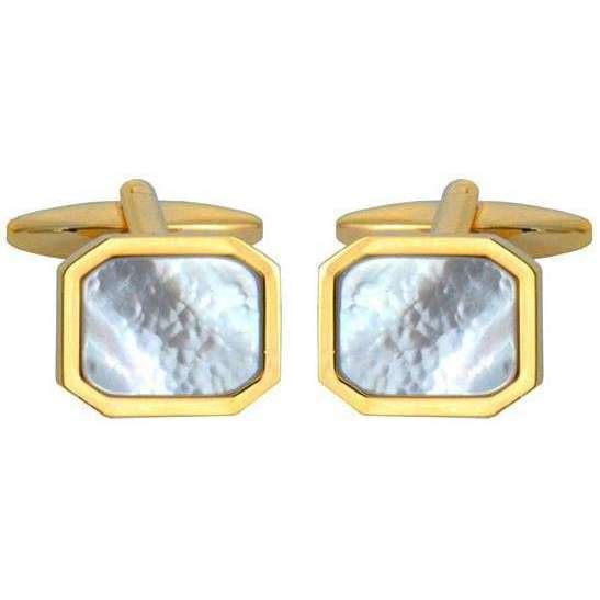 david van hagen White Gold Plated Mother of Pearl Octagon Cufflinks