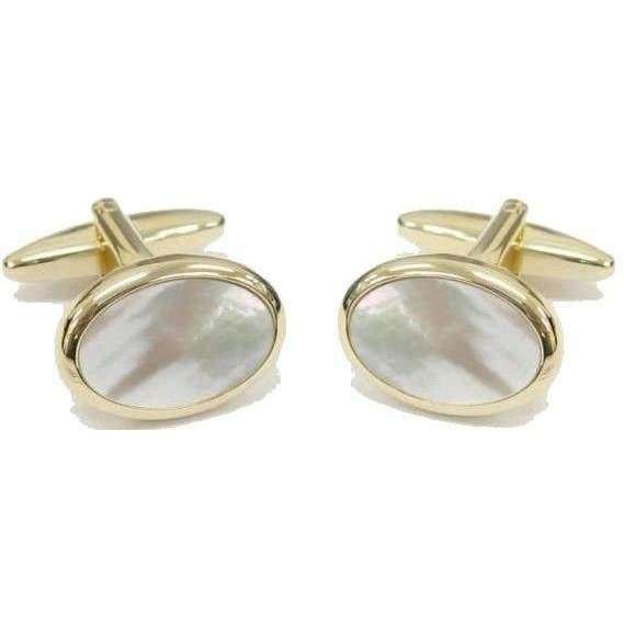david van hagen White Gold Plated Mother of Pearl Oval Cufflinks