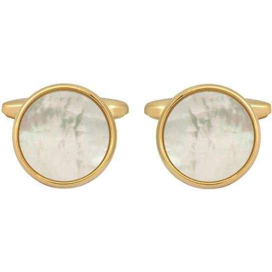 david van hagen White Gold Plated Mother of Pearl Round Cufflinks