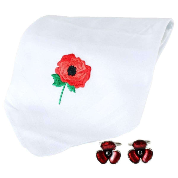 david van hagen White Poppy Handkerchief and Cufflink Set