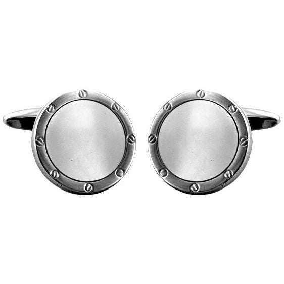 david van hagen White Rhodium Plated Mother of Pearl Round Porthole Cufflinks