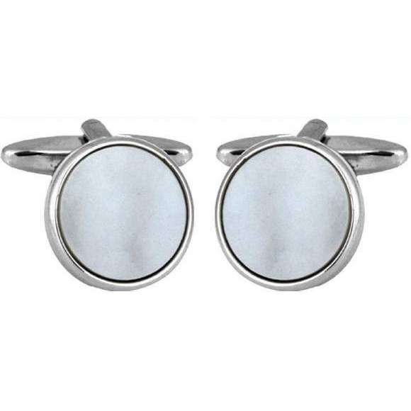 david van hagen White Rhodium Plated Mother of Pearl Round Porthole Cufflinks