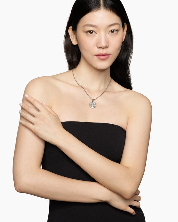 David Van Hagen Aries Amulet Sterling Silver With 18K Yellow Gold And Diamonds 19mm