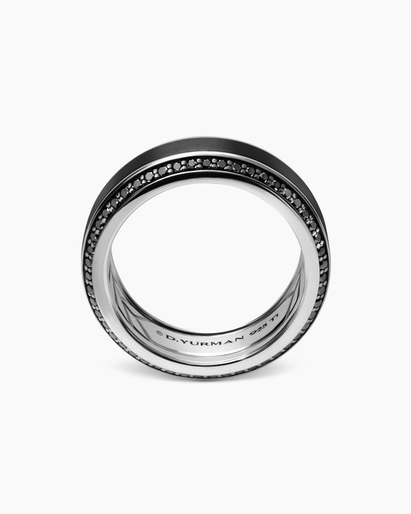 David Van Hagen Beveled Band Ring Black Titanium With Black Diamonds 8mm