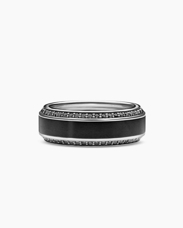 david van hagen Beveled Band Ring Black Titanium with Black Diamonds 8mm