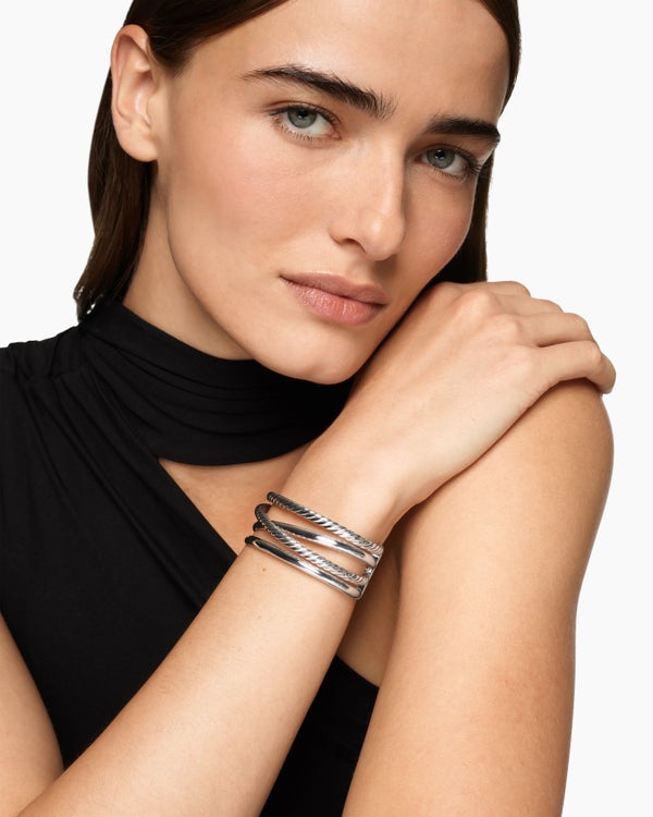 David Van Hagen Bold Crossover Multi Row Cuff Bracelet Sterling Silver 24.4mm