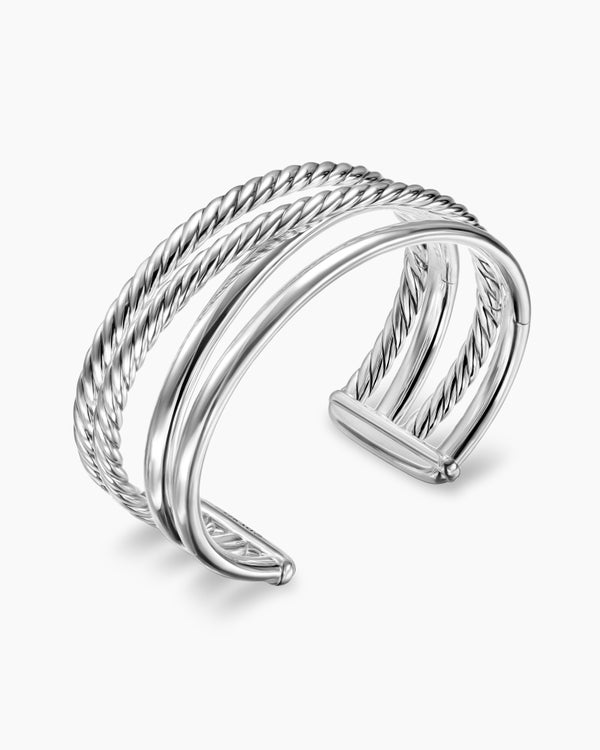 David Van Hagen Bold Crossover Multi Row Cuff Bracelet Sterling Silver 24.4mm
